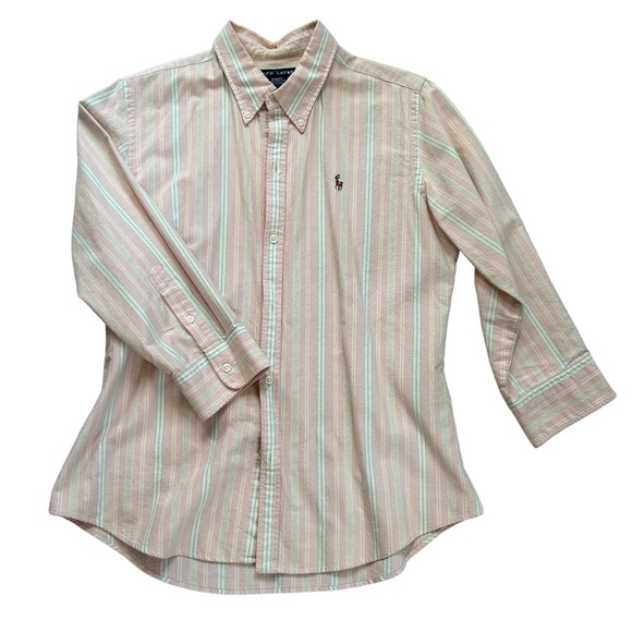 Ralph Lauren Tops - Vintage Ralph Lauren striped oxford blouse with 3/4 sleeves